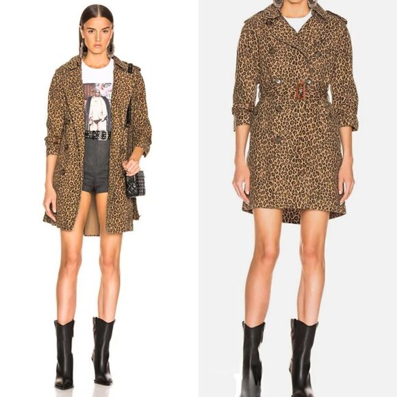 R13 Leopard Print Raglan Trench coat - Picture 1 of 16